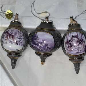 Bradford Editions Wolf Ornaments Set of 3 Third Issue in the Series 2000